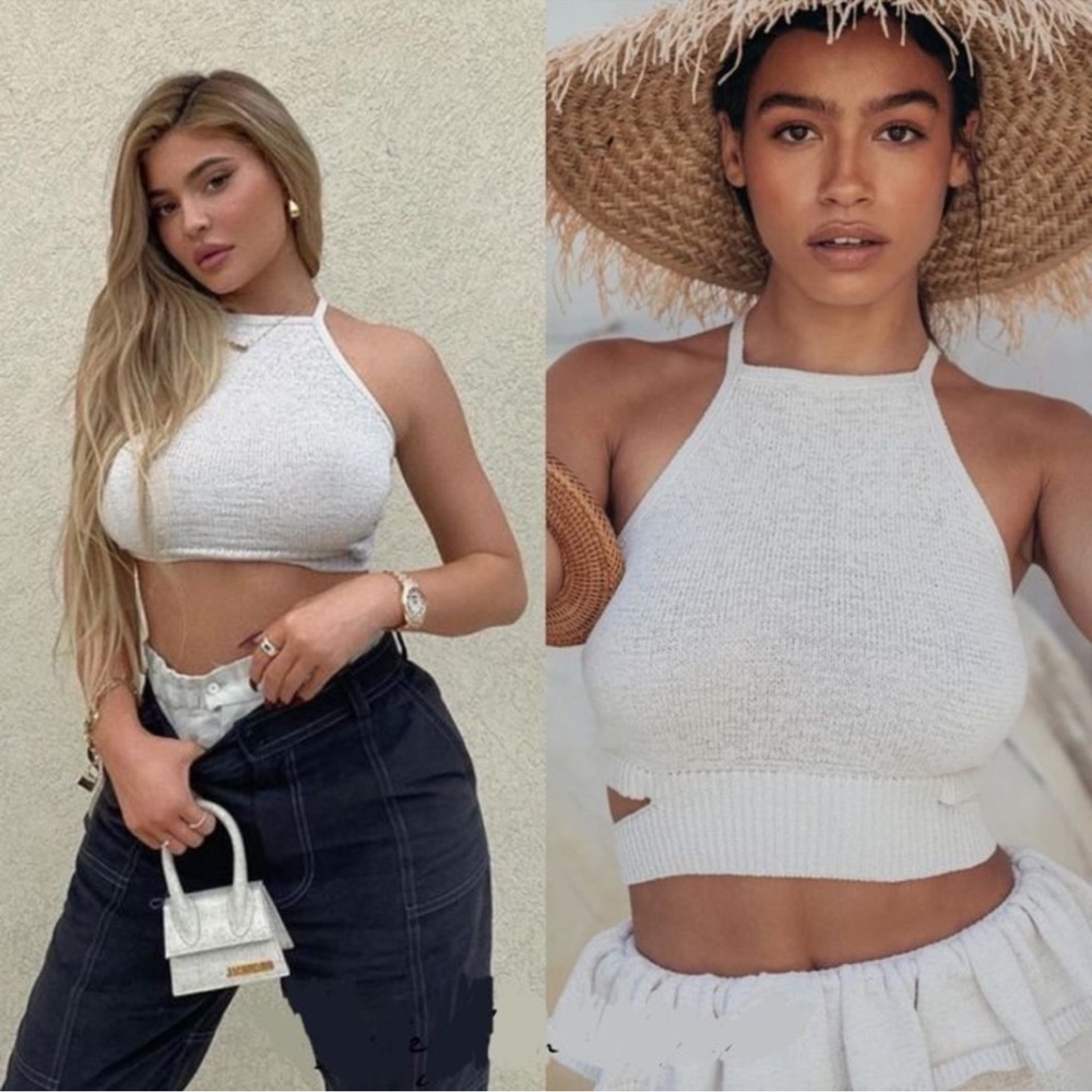 Cult Gaia Cream Halter Knit Crop Top - Women's Summer Tank Size XS